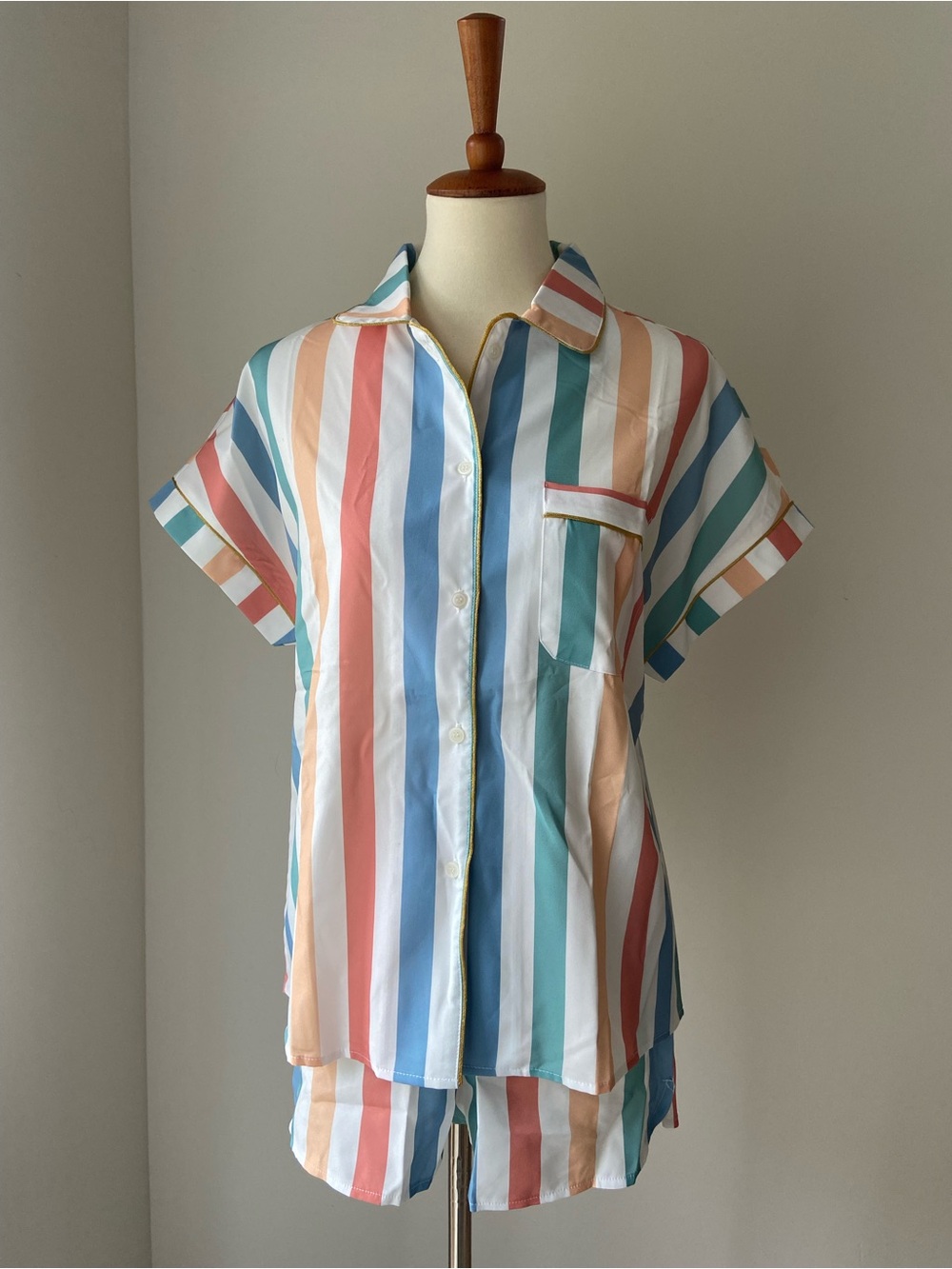 NWT Striped Pastel Cotton-Blend Pajama Set - Picture 2 of 10